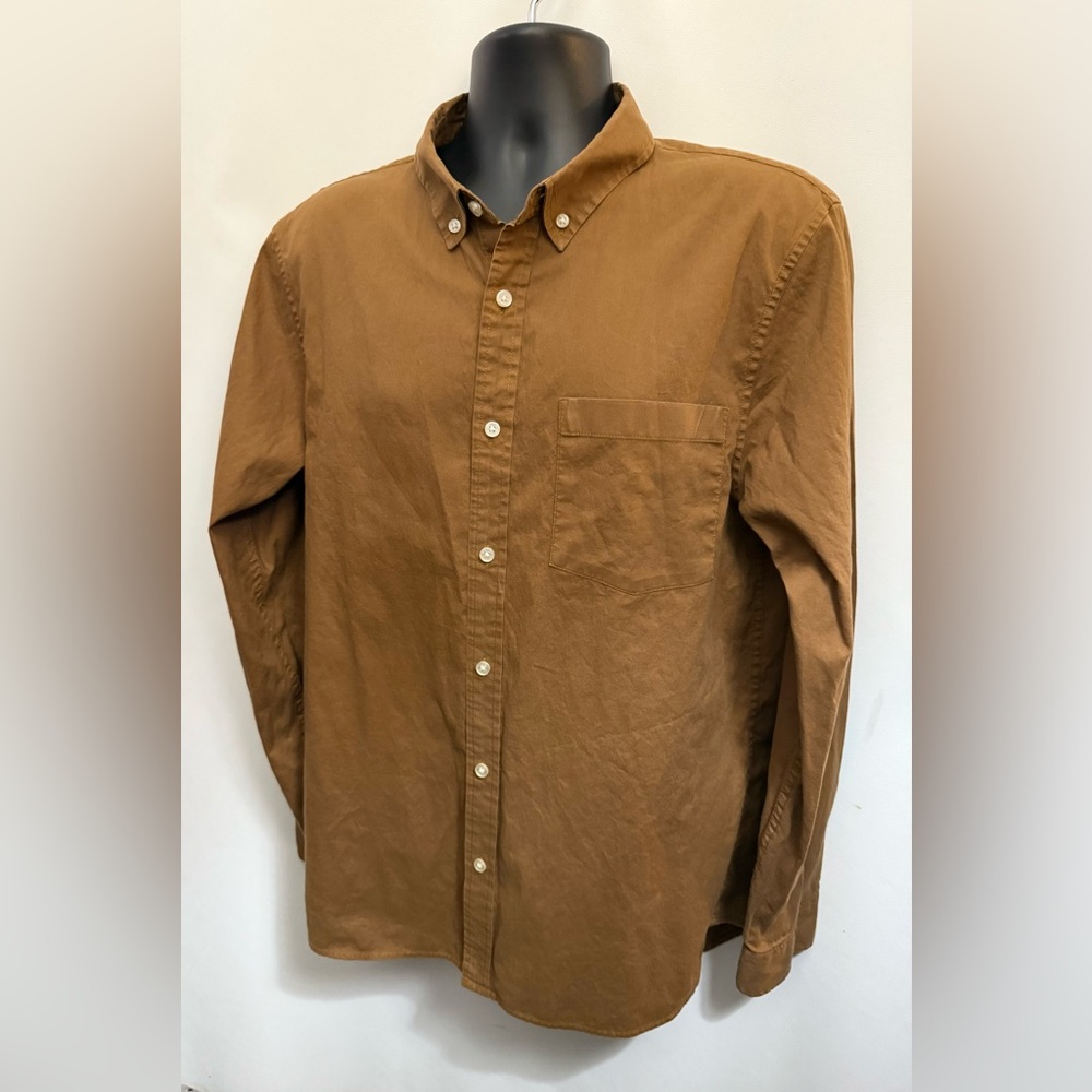 BUCK MASON Shirt Mens L Skyline Poplin Button Down Chest Pocket Brown Cotton - Picture 10 of 14